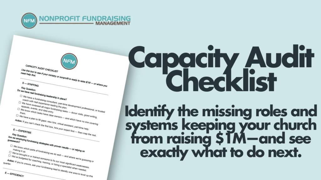Identify the missing roles and systems keeping your church from raising 1M and see exactly what to do next.